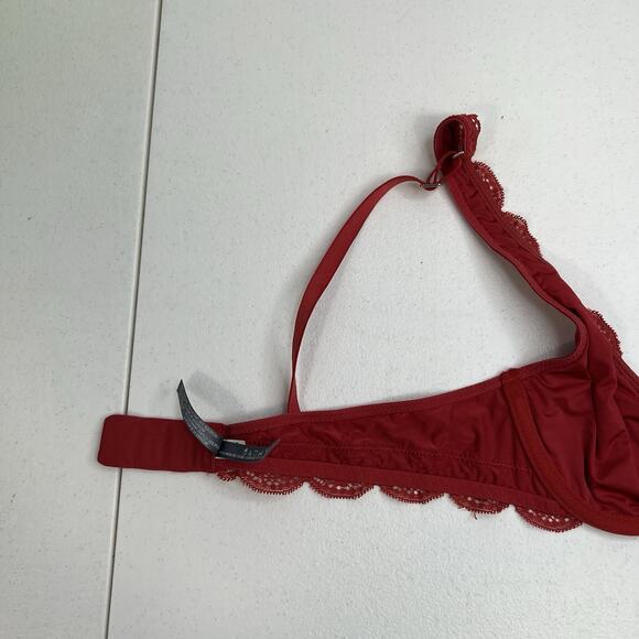 Aerie Happy Size 32A Bra Very Sexy Lined Demi Push Up Underwire Red Lace Plunge - Picture 10 of 15